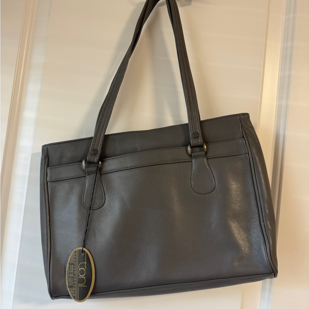 Grey Leather Shoulder Bag